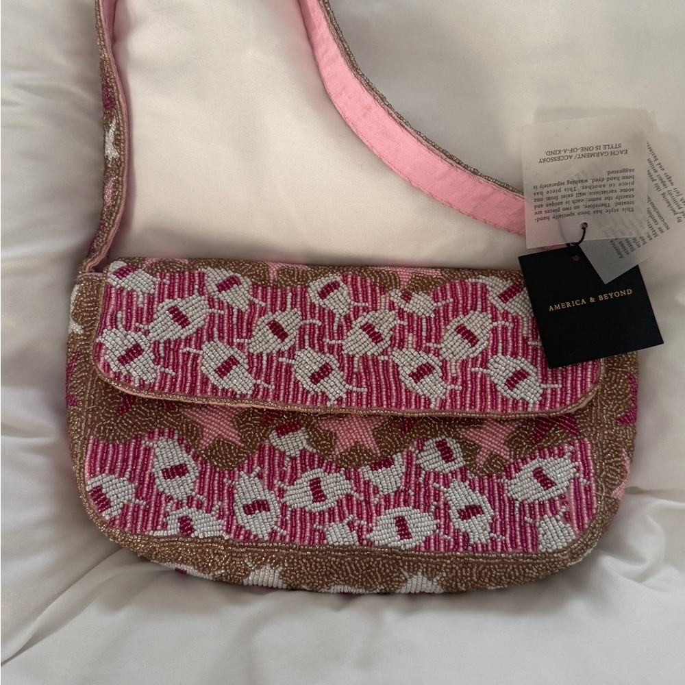 America & Beyond Pink Beaded  Bag